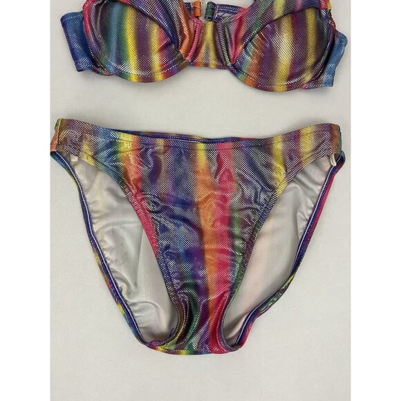 Vintage Sunrays Women's 9 Bikini Rainbow Foil Padded Pushup Bra High Cut Bottoms - Picture 2 of 6